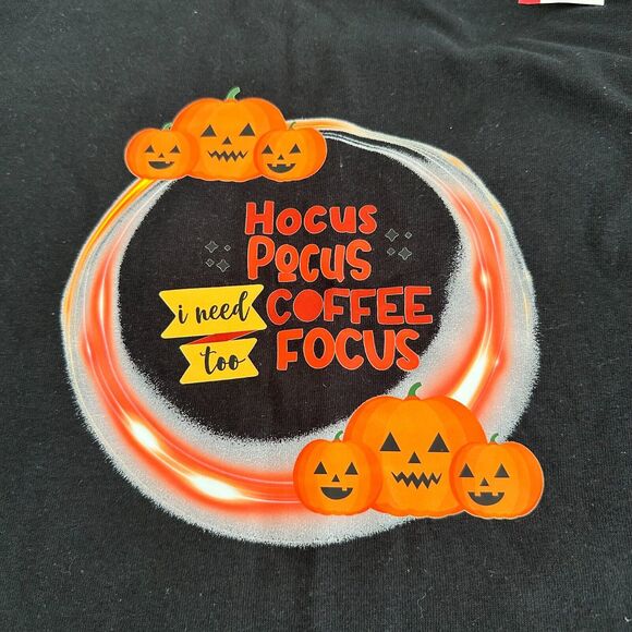 Hocus Pocus I Need Coffee Graphic T-Shirt Men Size Small Black 100% Heavy Cotton - Picture 3 of 4